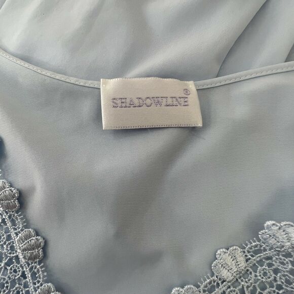 Vintage ShadowLine Baby Blue‎  Crochet Lace V Neck Flutter Sleeve Buttons 1x - Picture 4 of 7